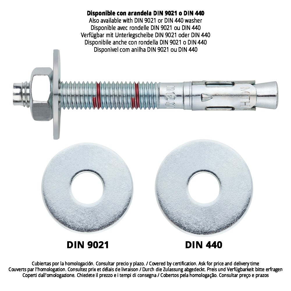 MTH [CP] Anclaje macho para cargas altas en hormigón no fisurado. Homologado ETE Opt.7. Eje zincado. Clip zincado